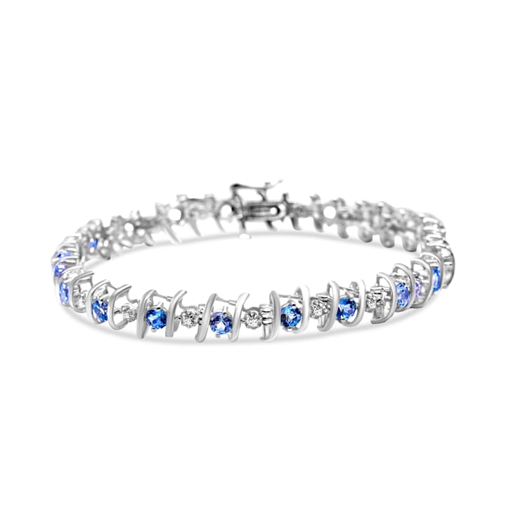 3.5 mm Lab Created Blue Aquamarine and 1/6 ctw Diamond Rhodium Over
Sterling Silver Tennis Bracelet