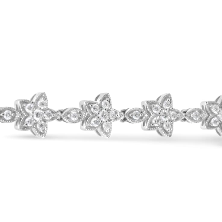 14K White Gold 1 1/5ctw Diamond Flower Blossom Link Bracelet (H-I Color,
SI1-SI2 Clarity) - Size 7"