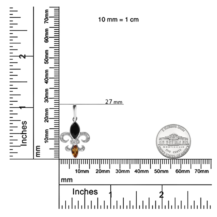 Sterling Silver Marquise Cut Onyx and Citrine with Diamond Accent Fleur
De Lis Drop Stud Earrings