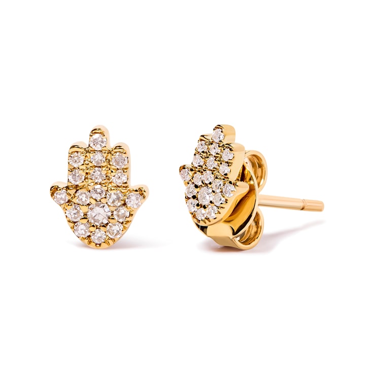 10K Yellow Gold Diamond Accented Hamsa Stud Earrings (H-I Color, I1-I2 Clarity)