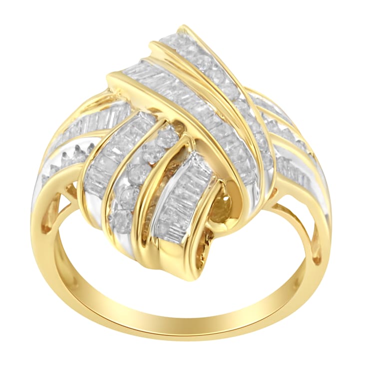 10K Yellow Gold Over Sterling Silver 1.0ctw Mixed Diamond Channel Ring
(I-J Color, I2-I3 Clarity)