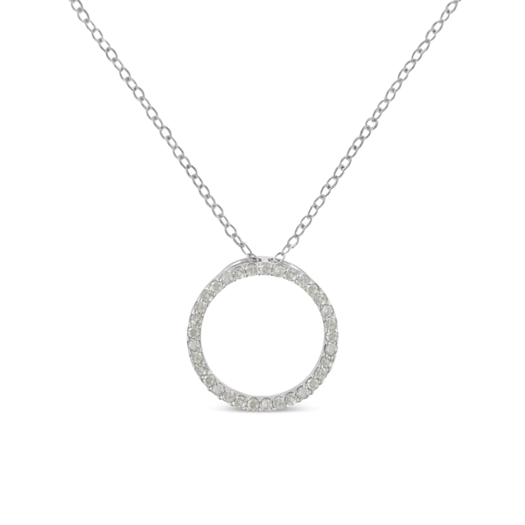 Sterling Silver 1/3ctw Round Diamond Open Circle Halo 18" Pendant
w\chain(I-J Color, I2-I3 Clarity)