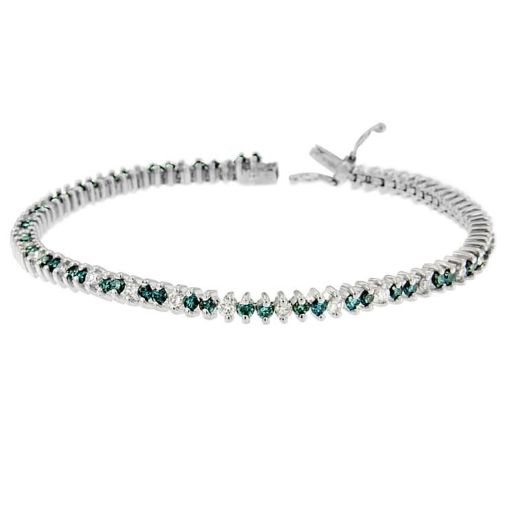 14K White Gold 3.70ctw Round-Cut White and Blue Diamond Fashion Bracelet