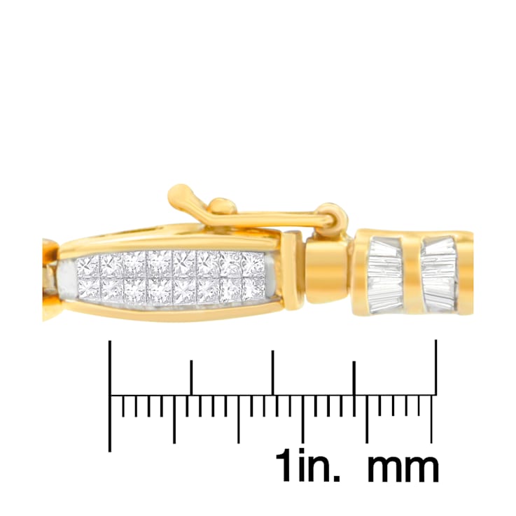 14K Yellow Gold 3.0ctw Princess and Baguette Cut Diamond Beaded Bracelet