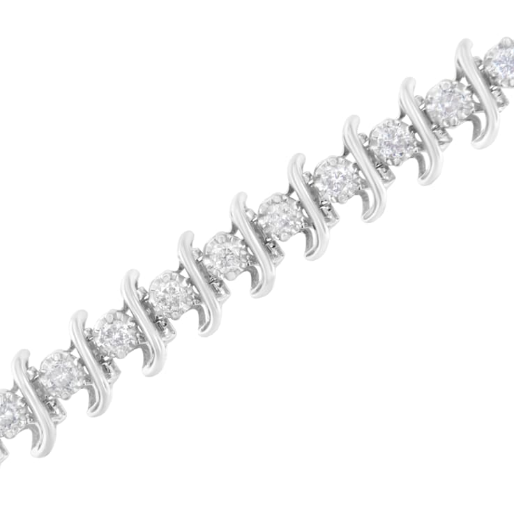 Sterling Silver 3.0ctw Diamond "S" Link Bracelet
