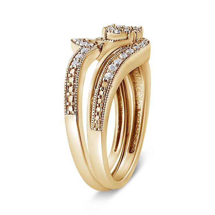 14K Yellow Gold Over Sterling Silver 1/3ctw Multi-Diamond Bypass
Vintage-Style Bridal Set