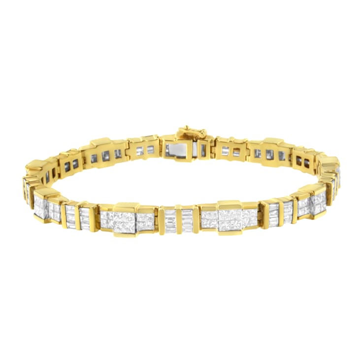 14K Yellow Gold 8.30ctw Baguette and Princess-Cut Diamond Bracelet