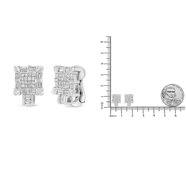 14K White Gold 1.0ctw Princess and Baguette-Cut Diamond Square Framed
Huggie Hoop Omega Earrings