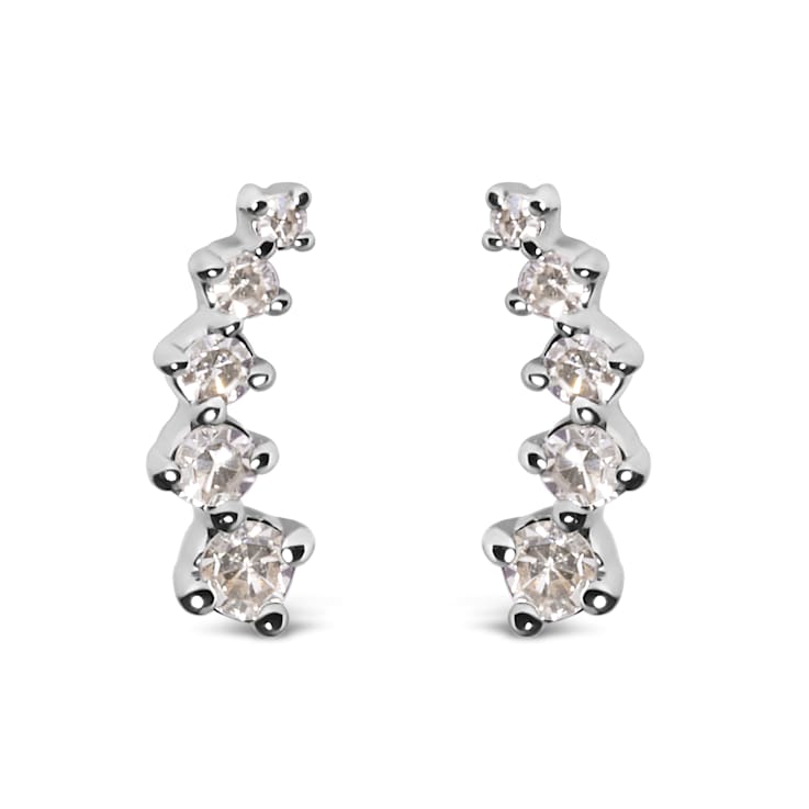 10K White Gold 1/10 Cttw Diamond Journey Style Climber Stud Earrings
(H-I Color, I1-I2 Clarity)