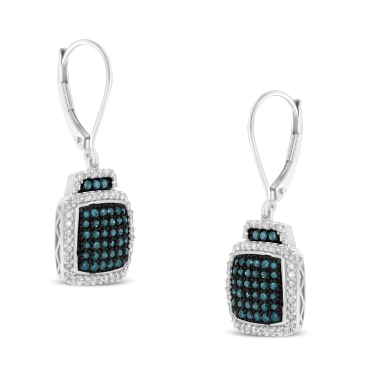 Rhodium Over Sterling Silver 3/4ctw Blue and White Diamond Cushion
Shaped Dangle Earrings