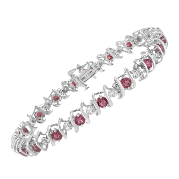 3.5 mm Lab Created Pink Tourmaline and 1/6 ctw Diamond Rhodium Over
Sterling Silver Tennis Bracelet