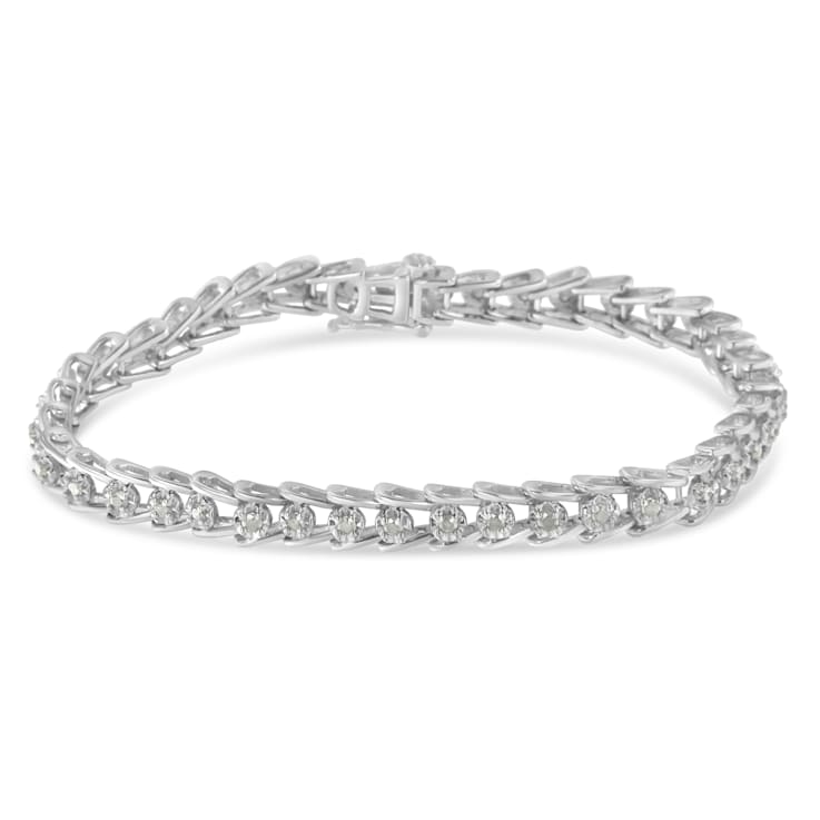 Sterling Silver 1.0ctw Rose-cut Diamond Wave link Bracelet