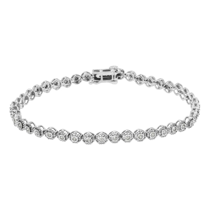 Sterling Silver .50ctw Miracle Set Round Diamond Bezel Design Link Bracelet