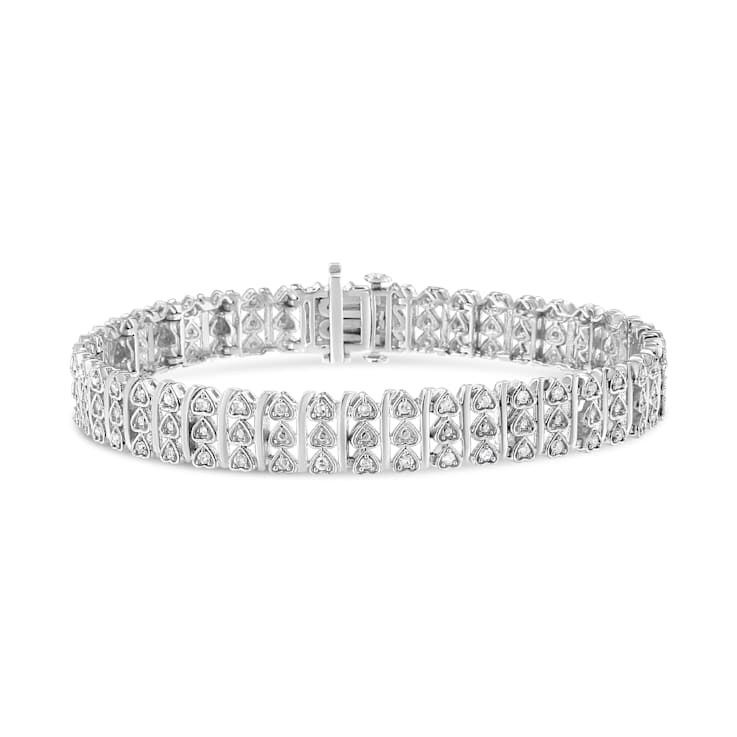 1.00ctw White Diamond Multi-Row Heart Sterling Silver Tennis Bracelet