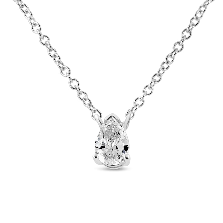 14K White Gold 1/5ctw Pear Shape Solitaire Diamond 18" Necklace
(G-H Color, VS2-SI1 Clarity)