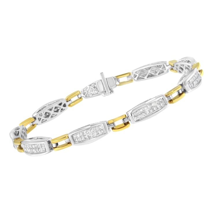 14K Two-Tone Gold 2.0ctw Princess Cut Diamond Tapered and Equal Sign
Link Bracelet