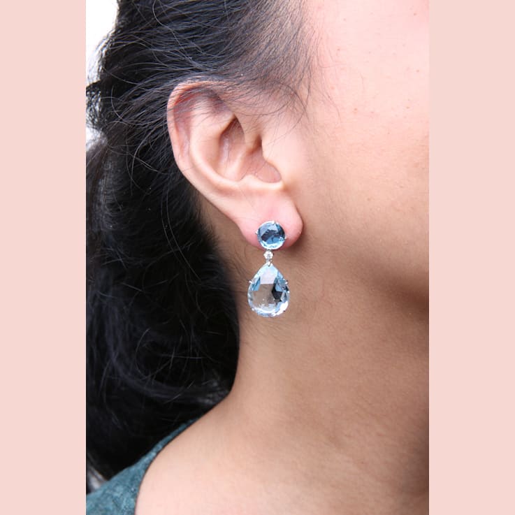 18K White Gold Round and Pear Blue Topaz Gemstone with Diamond Accent
Teardrop Dangle Earrings