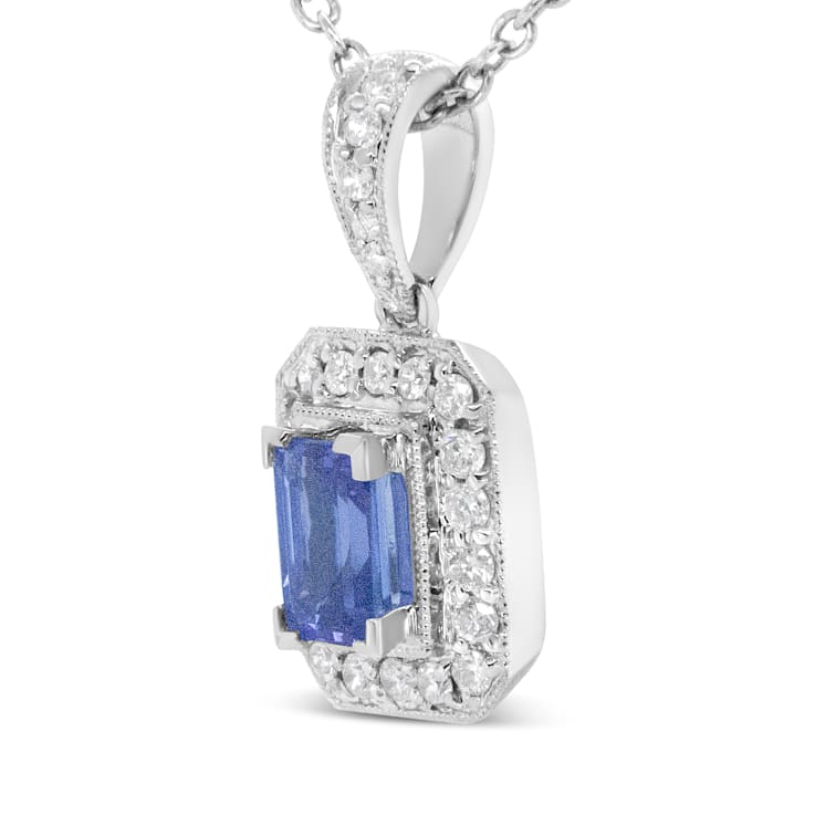 18K White Gold 1/4ctw Round Diamond and 6x4mm Purple Tanzanite Halo
18" Pendant w\chain
