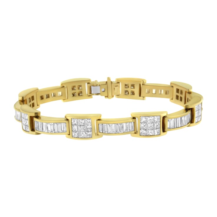 14K Yellow Gold 10.75ctw Princess and Baguette-Cut Diamond Box-Link Bracelet
