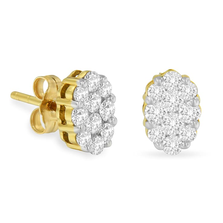 18K Yellow Gold 1.0ctw Flower Diamond Stud Earrings