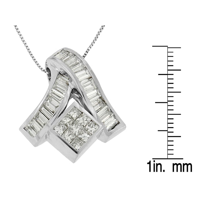 1.87ctw Princess and Baguette Diamond Mixed Geometry 14K White Gold Necklace
