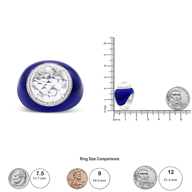 18K White Gold 14mm White Quartz and 1/5 Cttw Diamond Halo