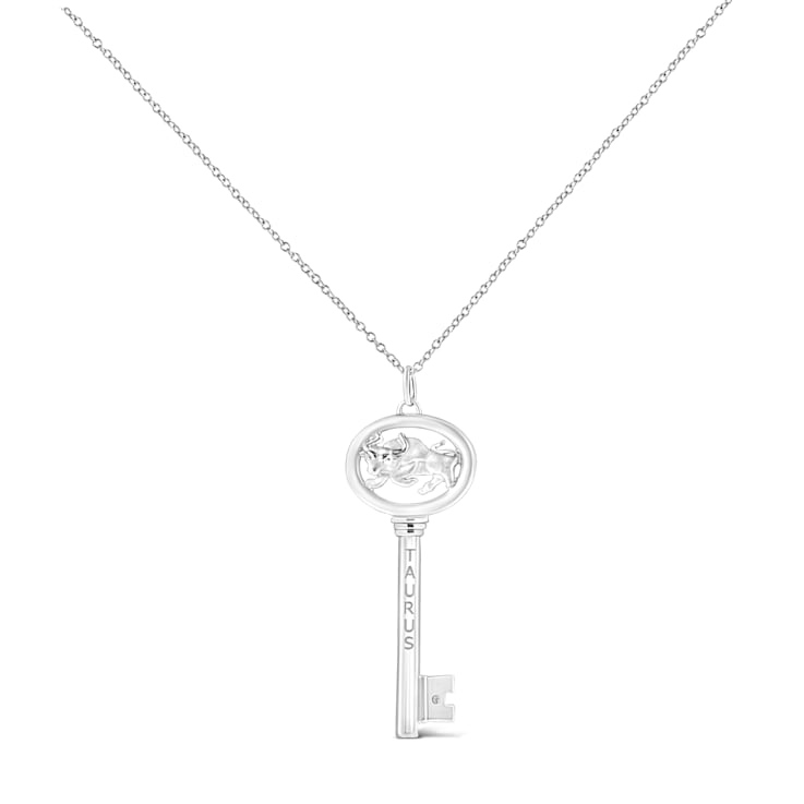 .925 Sterling Silver Diamond Accent Zodiac Key Pendant Necklace