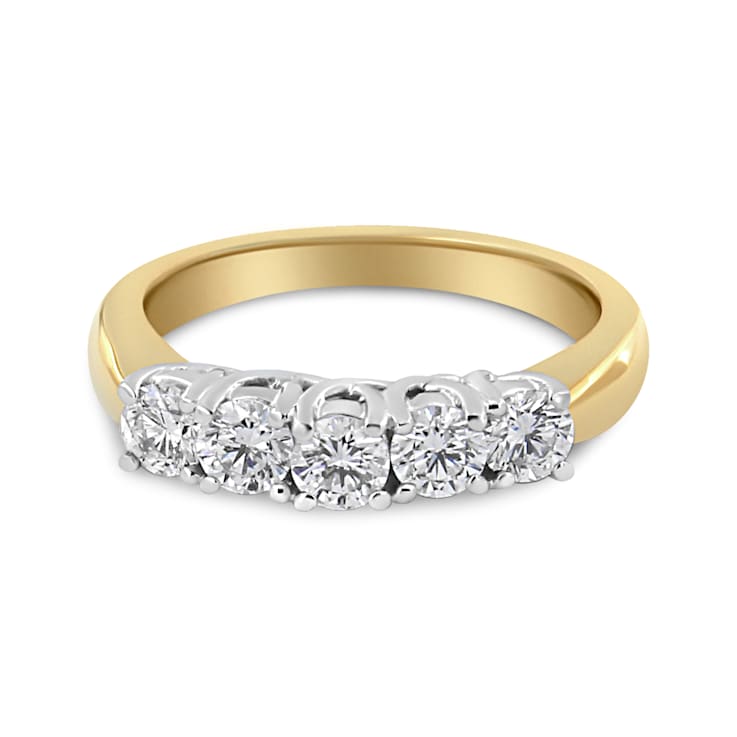 18K Yellow Gold 1.0ctw Round Cut Diamond Step up 5 Stone Ring Band (F-G
Color, SI1-SI2 Clarity)