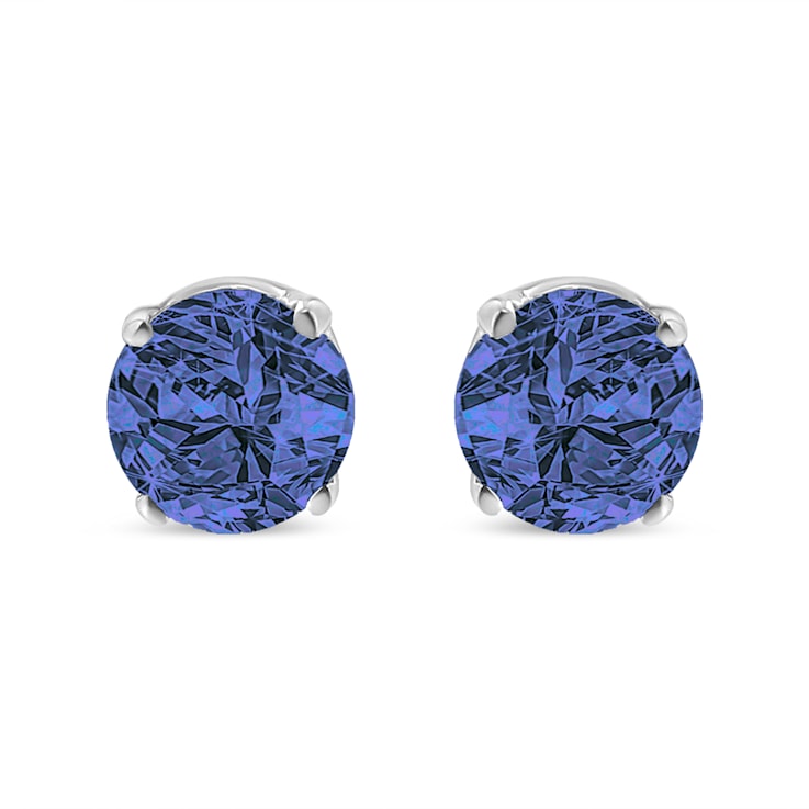 0.15ctw Round Brilliant-Cut Blue Diamond Classic Sterling Silver Stud Earrings