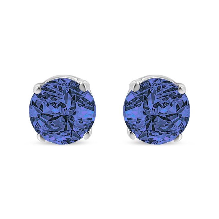 0.15ctw Round Brilliant-Cut Blue Diamond Classic Sterling Silver Stud Earrings