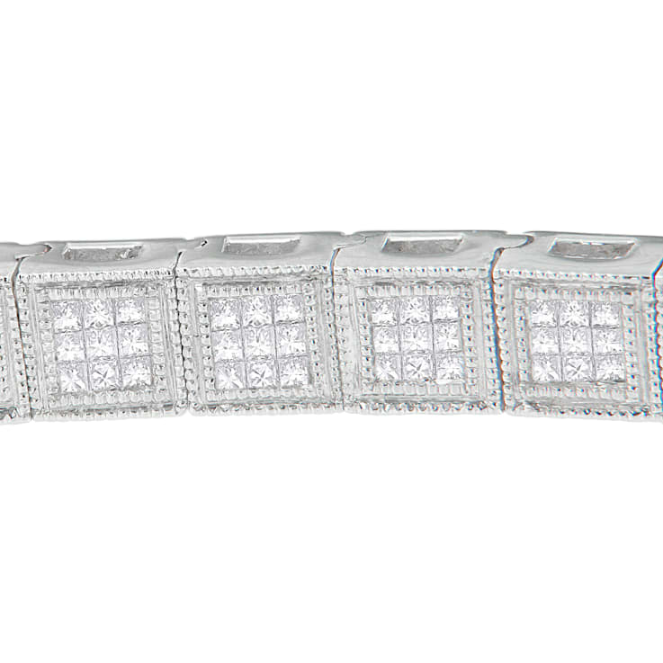 14K White Gold 2.86ctw Princess Cut Diamond Cube Bracelet