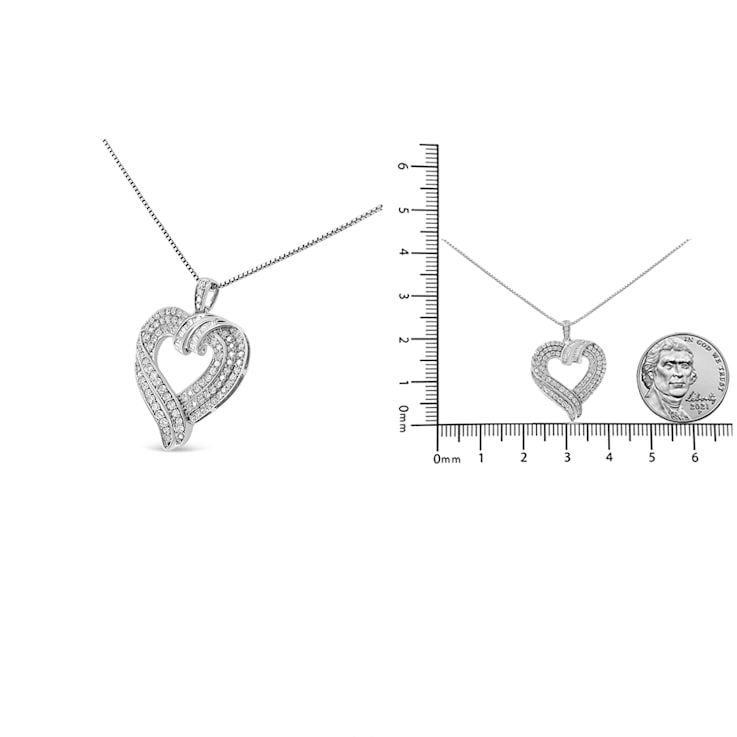 1.00ctw Baguette Diamond Open Sterling Silver Heart Necklace