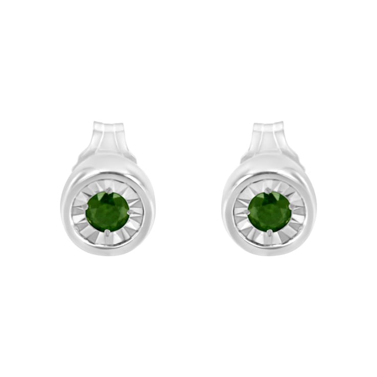 Sterling Silver 1/5ctw Round Brilliant-Cut Green Diamond Miracle-Set
Stud Earrings