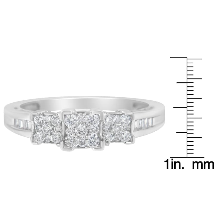 10K White Gold 1/2ctw Mixed Shape Diamond 3 Square Ring (H-I