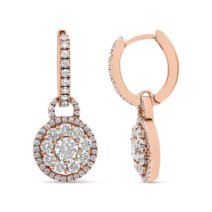 18K Rose Gold 1 1/2ctw Round Shaped Diamond Composite Drop and Dangle
Leverback Earrings