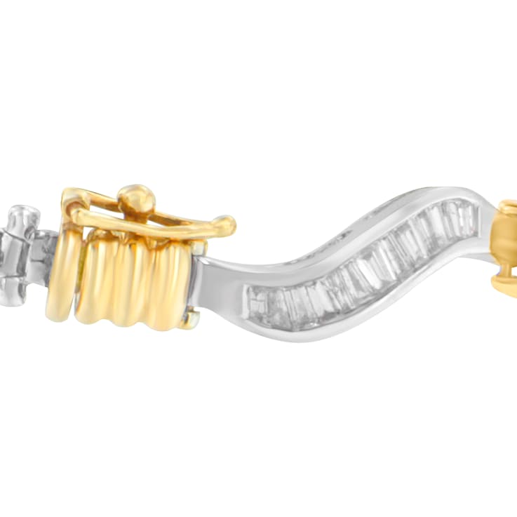 10K Two-Tone Gold 2.0ctw Baguette Cut Diamond Spiral Bracelet