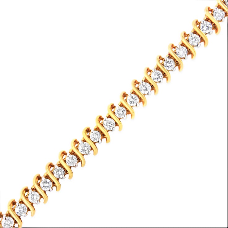 18K Yellow Gold 5.0ctw AGS Certified "S" Link Wrapped Round
Brilliant Diamond Tennis Bracelet