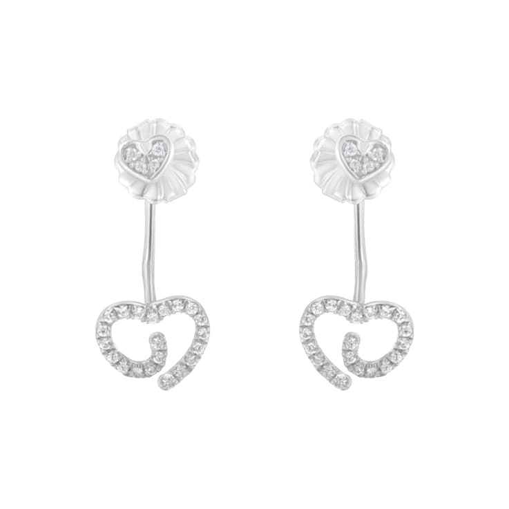.925 Sterling Silver 1/4 Cttw Diamond Swirl Heart Front/Back Earrings
(I-J Color, I2-I3 Clarity)