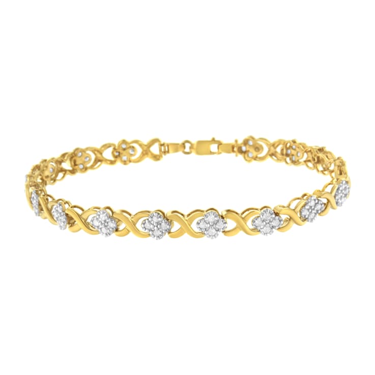 10K Yellow Gold Over Sterling Silver 1.0ctw Diamond Cluster X Link
Tennis Link Bracelet