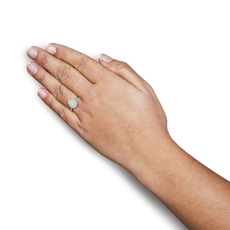 Sterling Silver 3/8 Cttw Lab Grown Diamond Cluster and Halo Pear Promise Ring