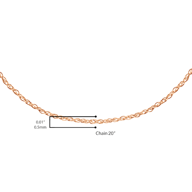 Solid 10K Gold 0.5mm Rope Chain Unisex Necklace - Size 20"