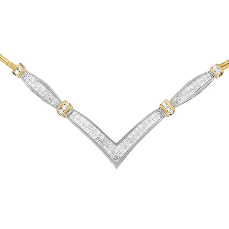 14K Two-tone Gold 2.0ctw Mixed Cut Diamond 'V' Shape Necklace (H-I
Color, SI2-I1 Clarity) - 18"