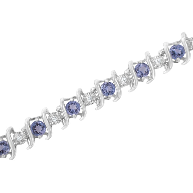 3.5 mm Lab Created Blue Tanzanite and 1/6 ctw Diamond Rhodium Over
Sterling Silver Tennis Bracelet