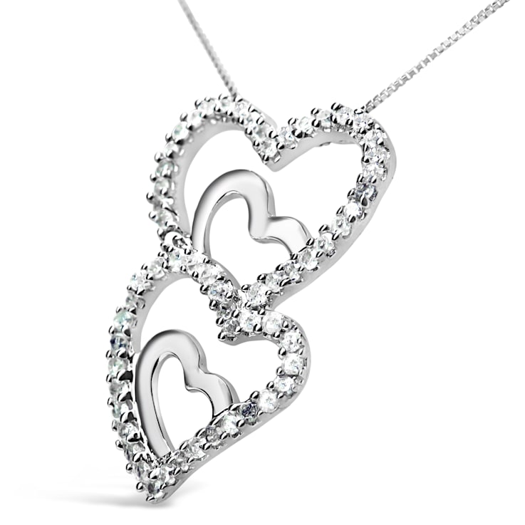 0.375ctw Round Diamond Double Heart Sterling Silver Pendant with Chain