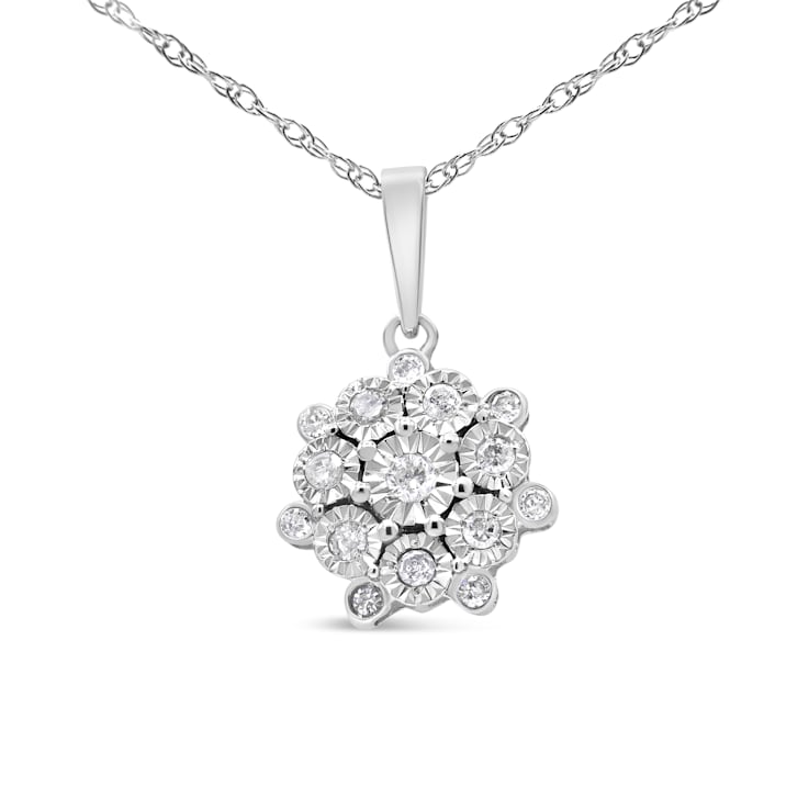 0.25ctw Diamond Floral Cluster Sterling Silver Necklace