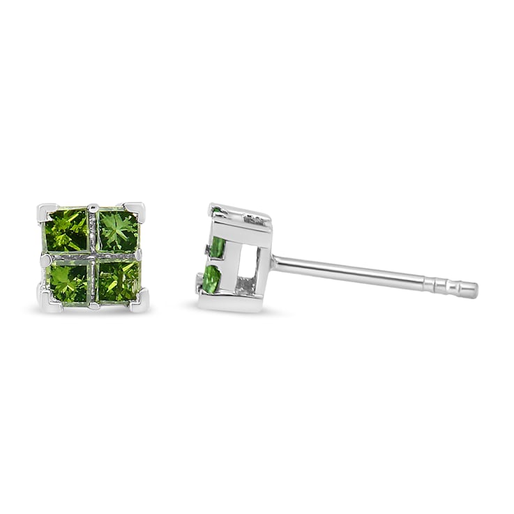.925 Sterling Silver 3/8 Cttw Treated Green Princess-cut Diamond 4 Stone
Composite Quad Stud Earring