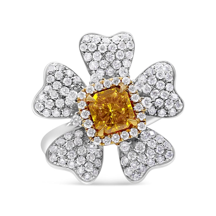 18K White and Yellow Gold 2.25 Cttw Yellow Radiant Lab Grown Diamond
Flower and Leaf Cluster Ring