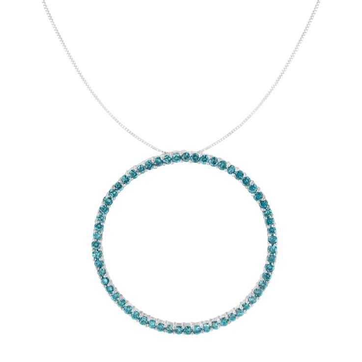 14K White Gold 2.0ctw Treated Blue Round Cut Diamond Pendant w\chain (I2-I3)