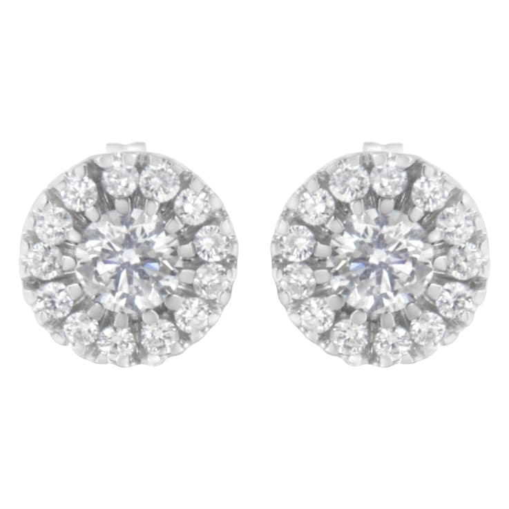 14k White Gold 1.0ctw Diamond Halo Stud Earrings