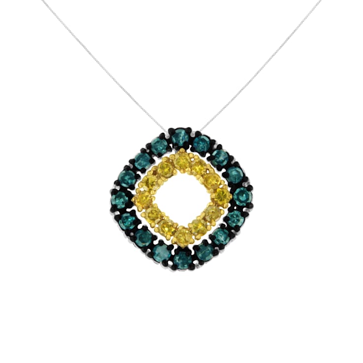 Sterling Silver 1/2ctw Blue and Yellow Diamond Double Square 18"
Pendant w\chain (I2-I3 Clarity)
